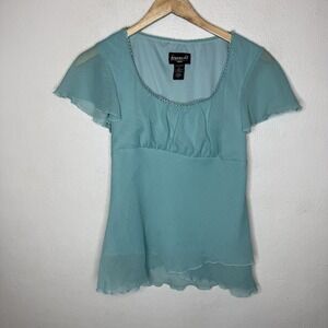 Y2K Blue Babydoll Short Sleeve Top Fairycore Womens Small Regencycore BIYAYCDA